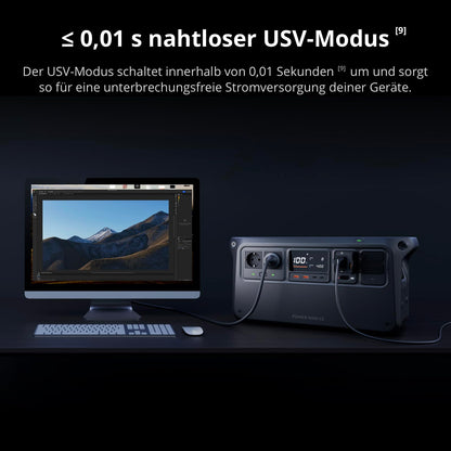 Tragbare Powerstation 1024 Wh LFP-Akku, 2600 W Ausgangsleistung, in 37 Min. auf 80%, 26 dB leise, Schwarz