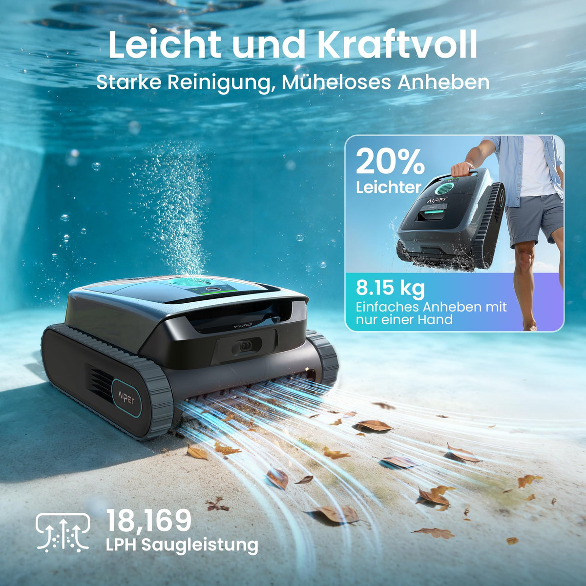 Robotic Pool Cleaner with Wall and Floor Scrubbing, Waterline Parking and Smart Sensor Navigation