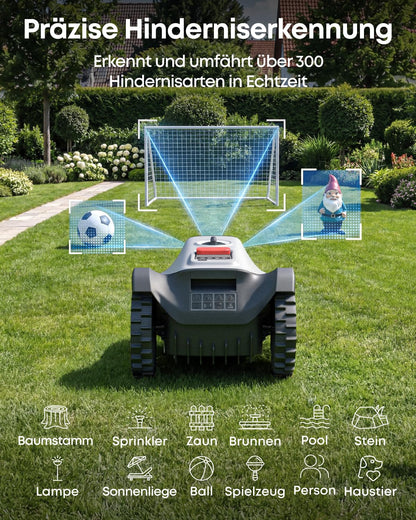 Robotic Lawn Mower without Boundary Wire with Garage, Spare Blades and AI Camera Navigation