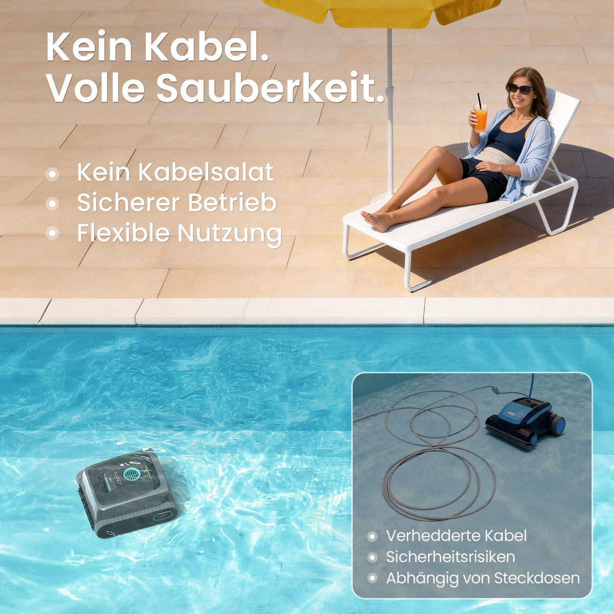 Robotic Pool Cleaner with Wall and Floor Scrubbing, Waterline Parking and Smart Sensor Navigation