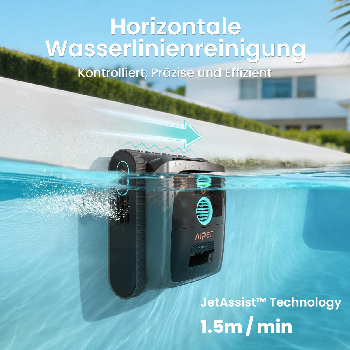 Robotic Pool Cleaner with Wall and Floor Scrubbing, Waterline Parking and Smart Sensor Navigation