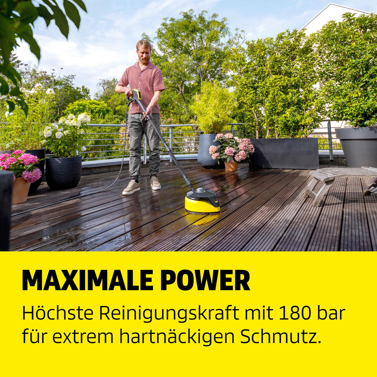 Elektrischer Hochdruckreiniger 180 bar, 600 l/h mit App-Steuerung, Car-and-Home-Kit und 10 m Schlauch, Gelb